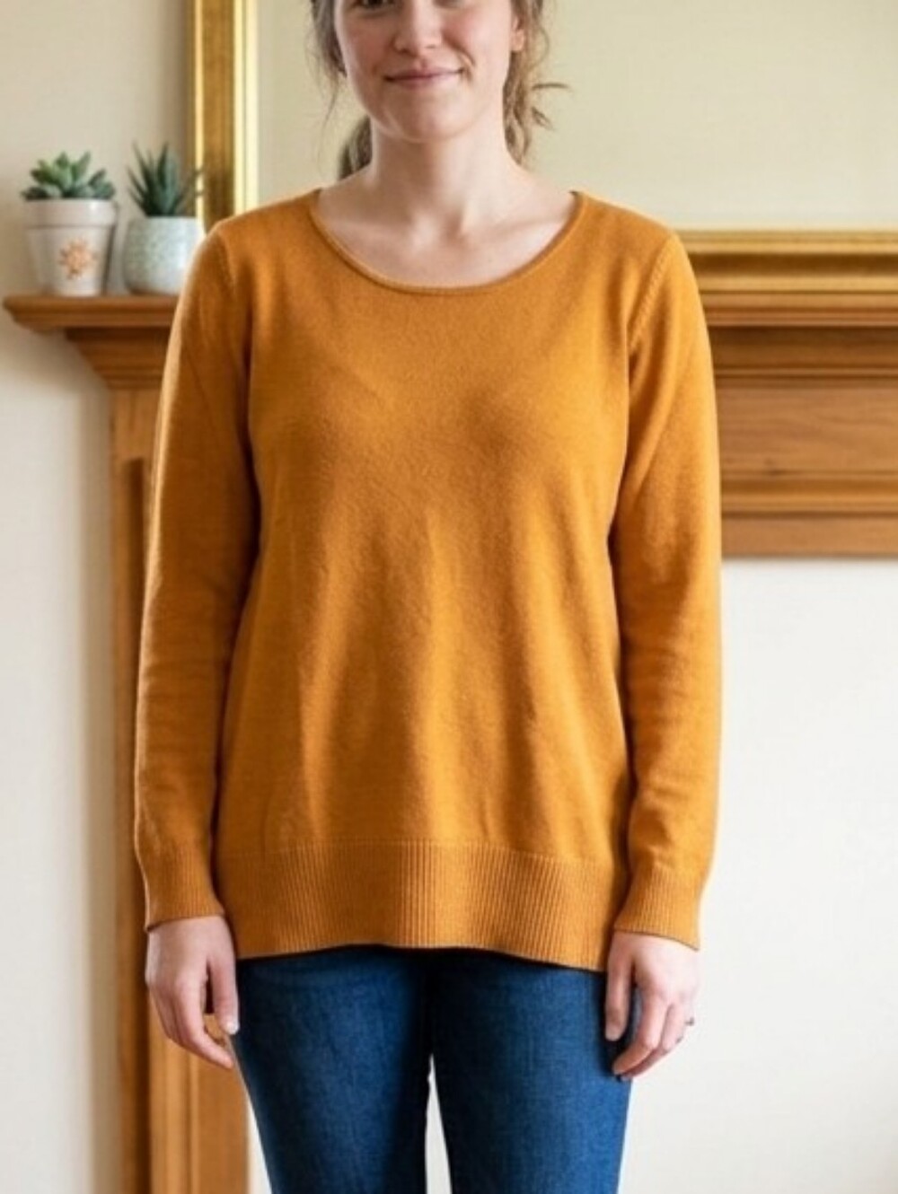 Grace & Lace Cashmere Blend Knit Sweater Women's Medium Mustard Amber Hi-Low Hem